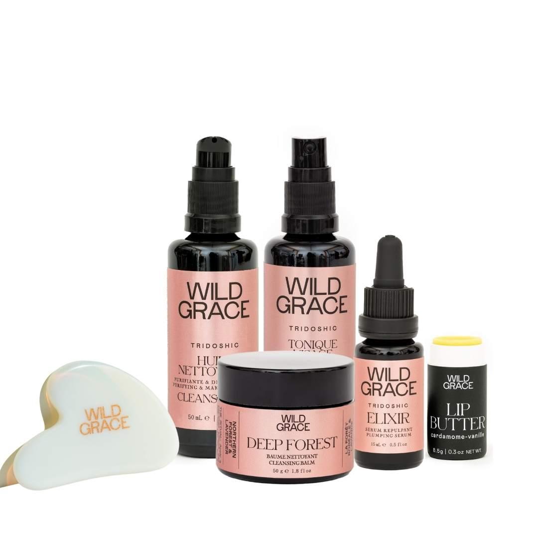 The Deluxe Collection features WILD GRACE bestselling favourites. Perfect for when you want to nourish your skin with natural botanical skincare that will ignite your true radiance. Edit alt text