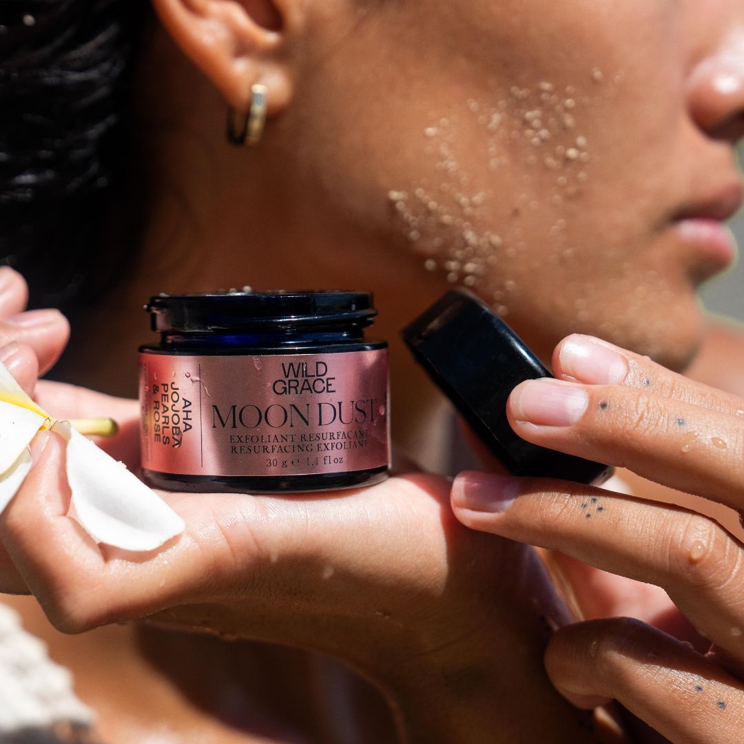WILD GRACE MOON DUST. Double action exfoliant with AHA and jojoba pearls.