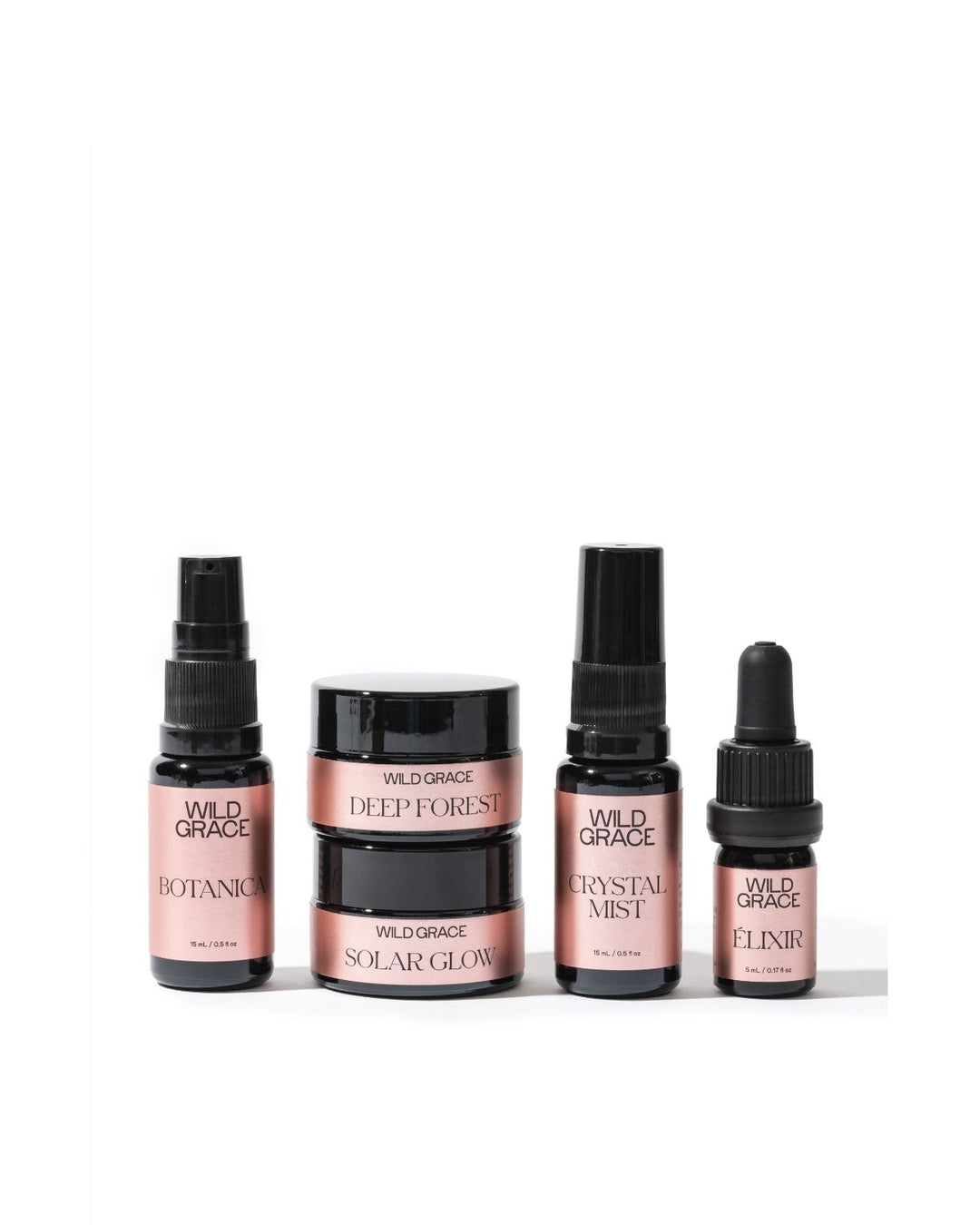 Set of Wild Grace skincare products on a white background