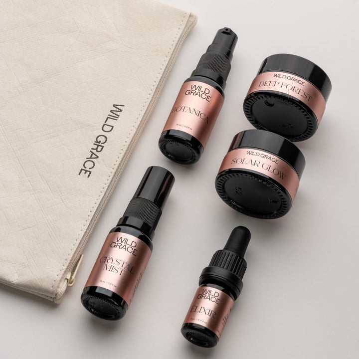 Wild Grace skincare products on a light gray background