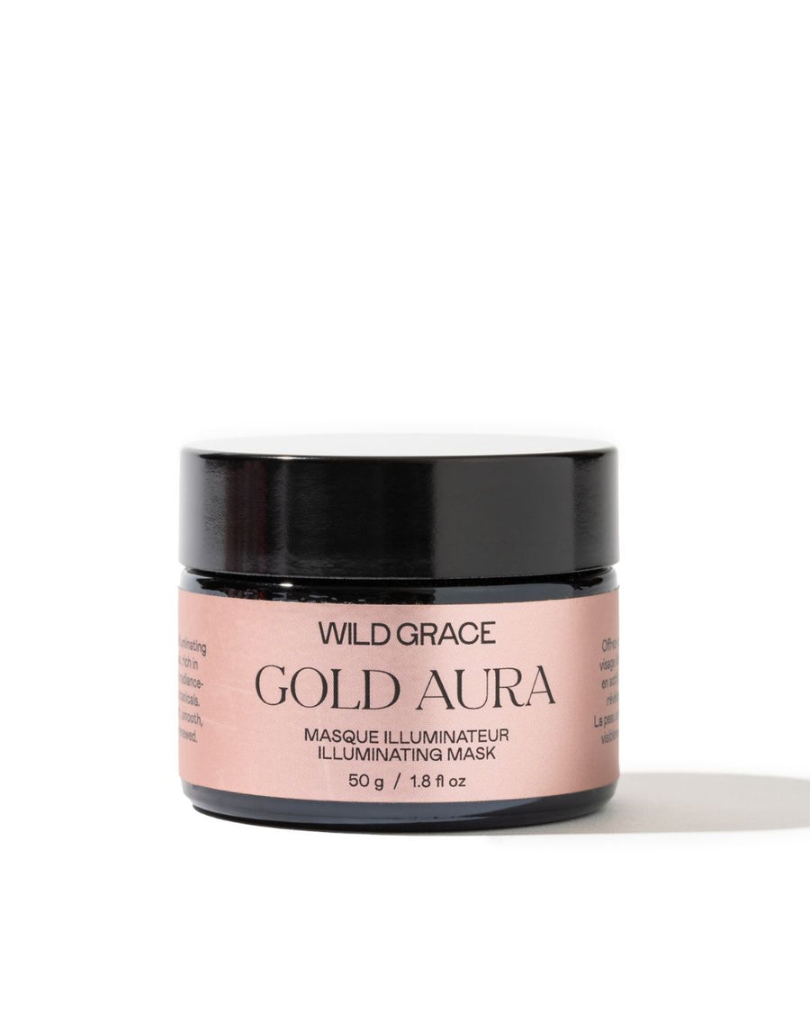 GOLA AURA illuminating and hydrating facial masque formulated with turmeric and tremella extracts and hyaluronic acid.  By WILD GRACE, Montreal-based vegan skincare.