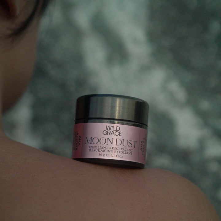 WILD GRACE MOON DUST. Double action exfoliant with AHA and jojoba pearls.