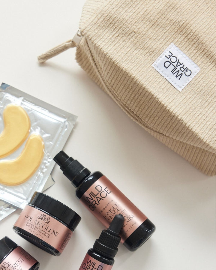 Beige textured pouch with &