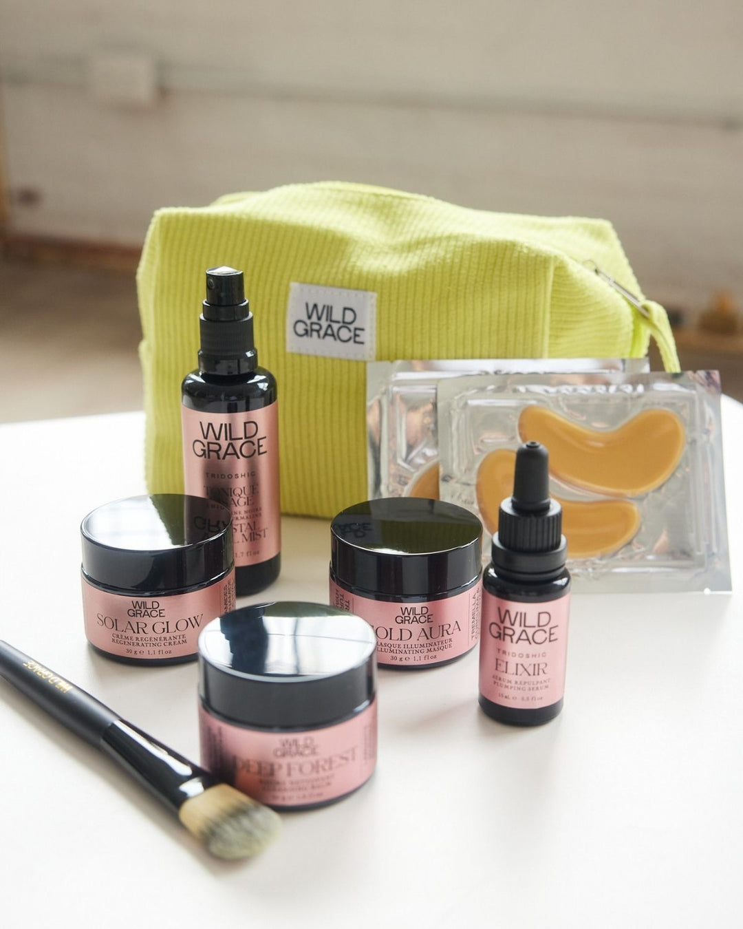 Yellow toiletry bag with &