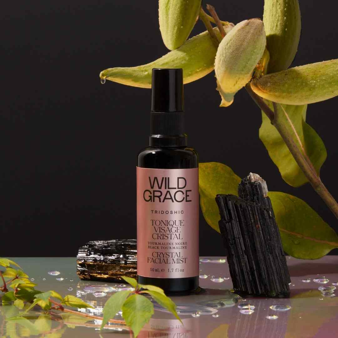 Crystal Facial Mist.  infused with black tourmaline crystals. Black tourmaline, also contains five hydrosols. Gives the skin a new found radiance.